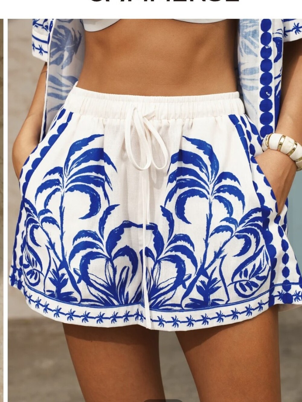 Commense Shirt + Shorts Palm Tree Print 2-PC Set Blue M NWT - Picture 3 of 5